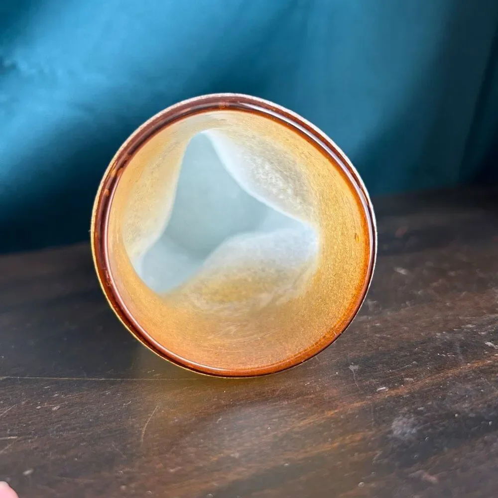Mexican Hand Blown Seeded Textured Twist Glass White Amber